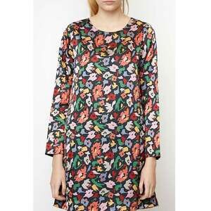 COMPANIA FANTASTICA Women's XL Satin Multicolor Floral Shift Dress Ruffle Hem